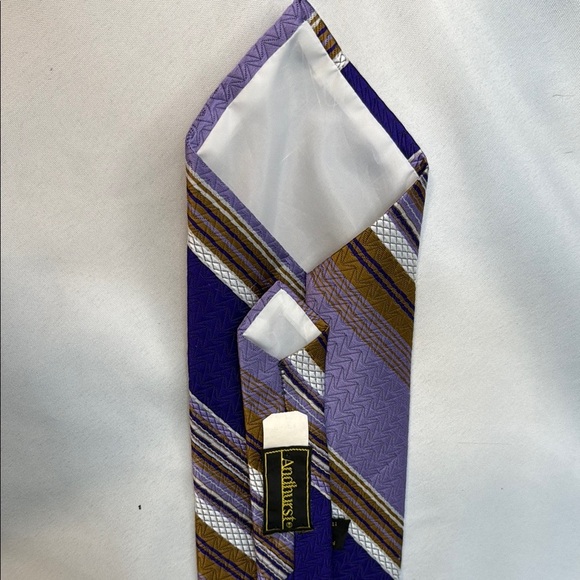 Vintage 1970’s Andhurst Men’s Clip-On, Snapped(TM), Striped Tie, Purple&Gold - Picture 11 of 14